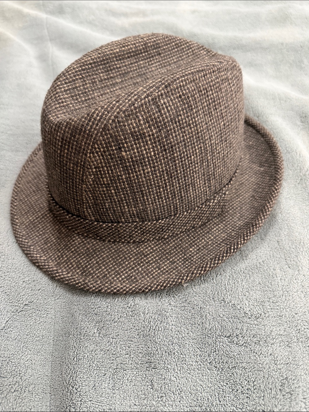 Textured Brown Tweed Trilby Hat for Men